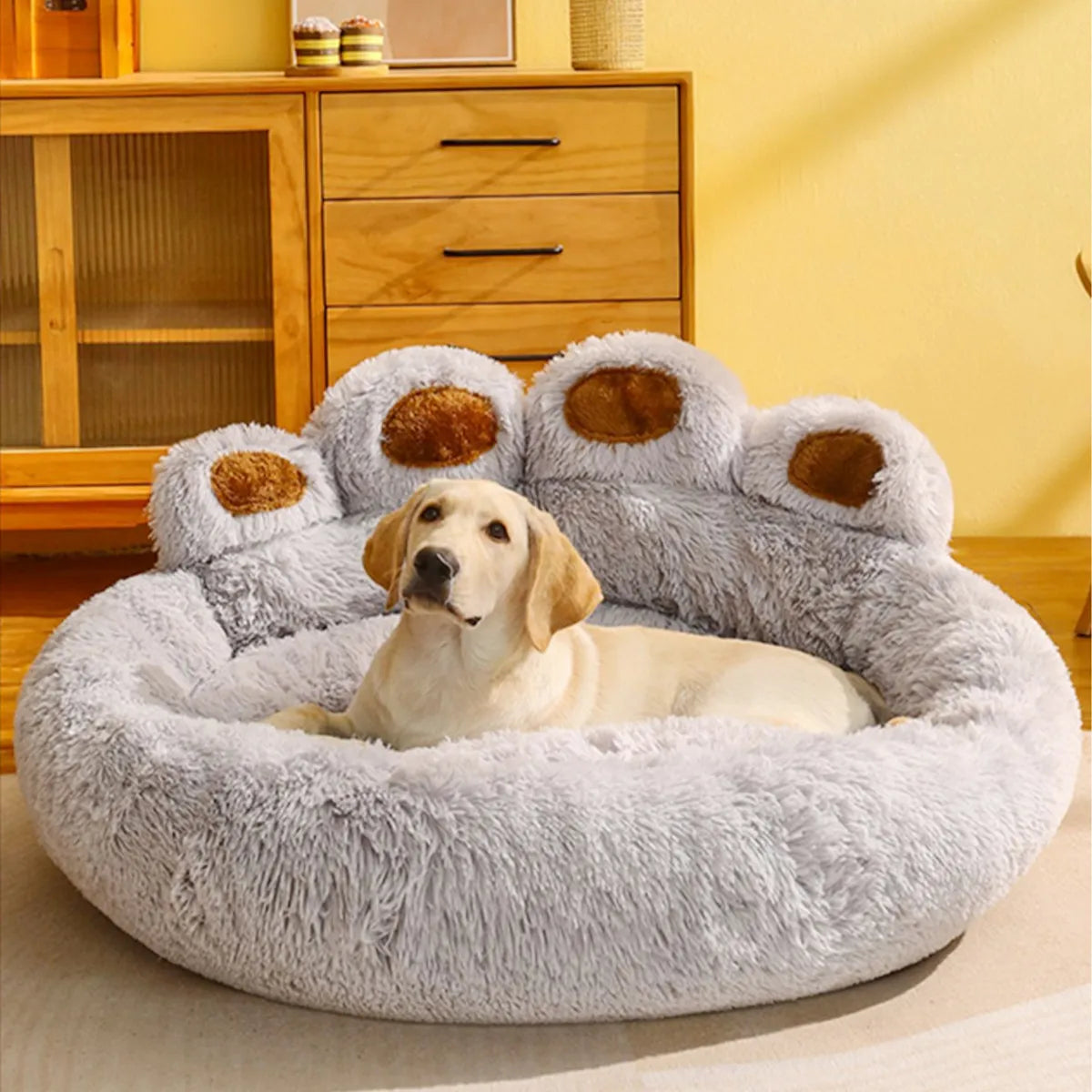 Luxurious Plush Pet Bed for Dogs and Cats – Cozy, Breathable, and Washable Jassorted Light Grey S