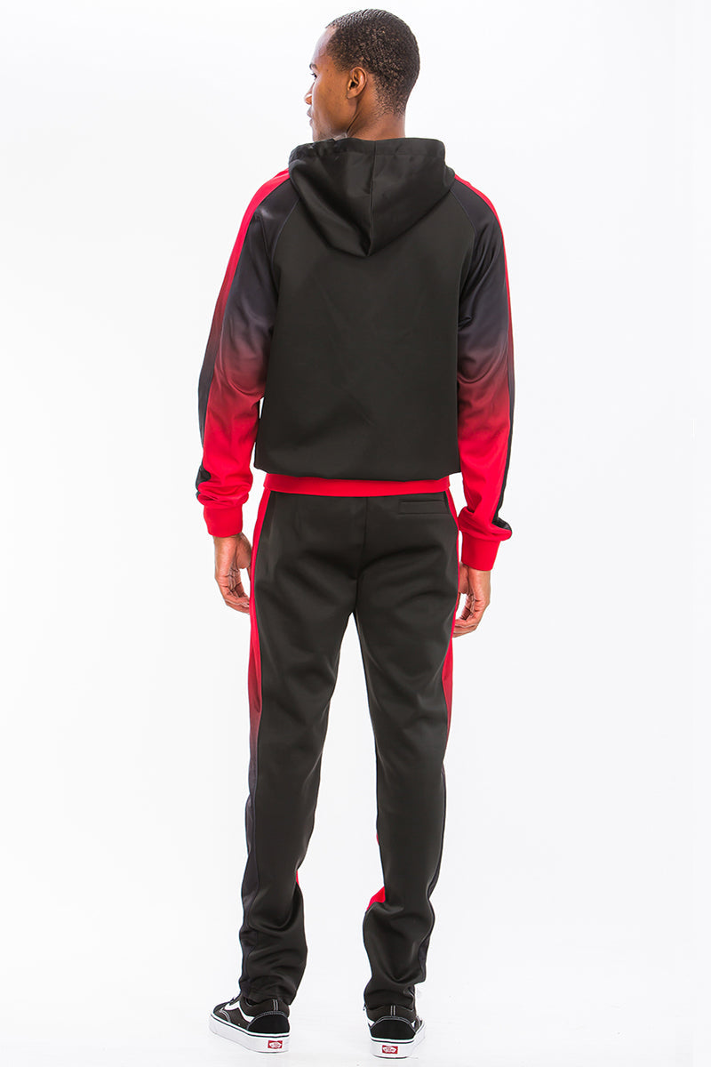Red Ombre Hooded Suit Men's Clothing Lime Milo
