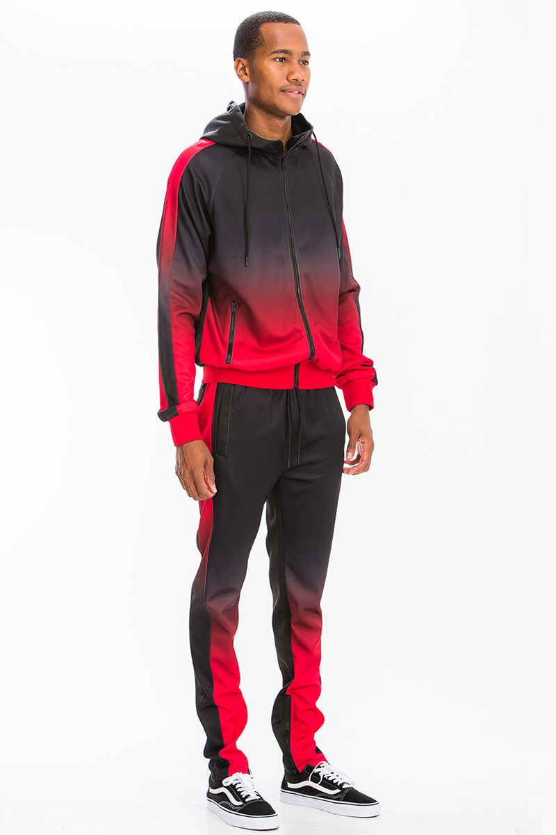Red Ombre Hooded Suit Men's Clothing Lime Milo
