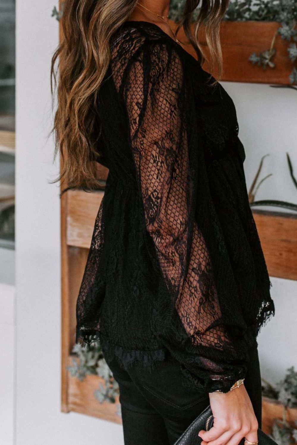 Lace Plunge Blouse Trendsi