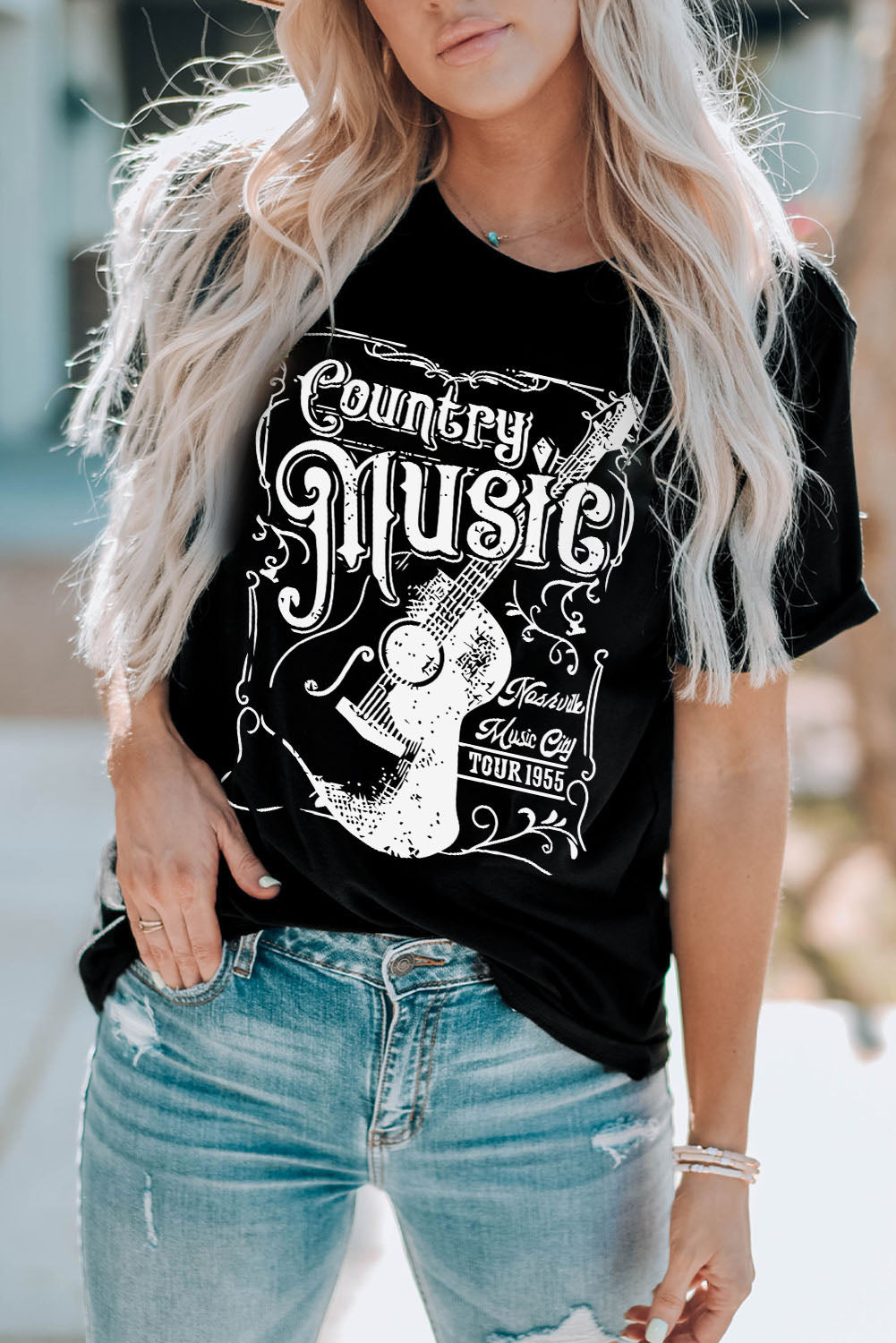 Country Music Graphic Short Sleeve Tee Shirt Trendsi