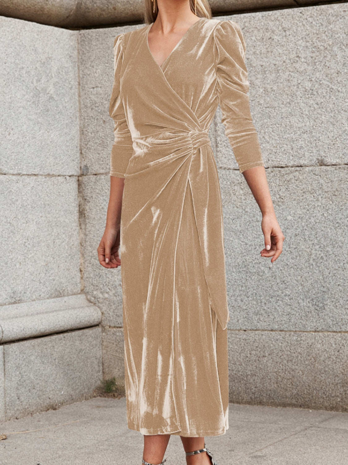 Surplice Puff Sleeve Dress Trendsi