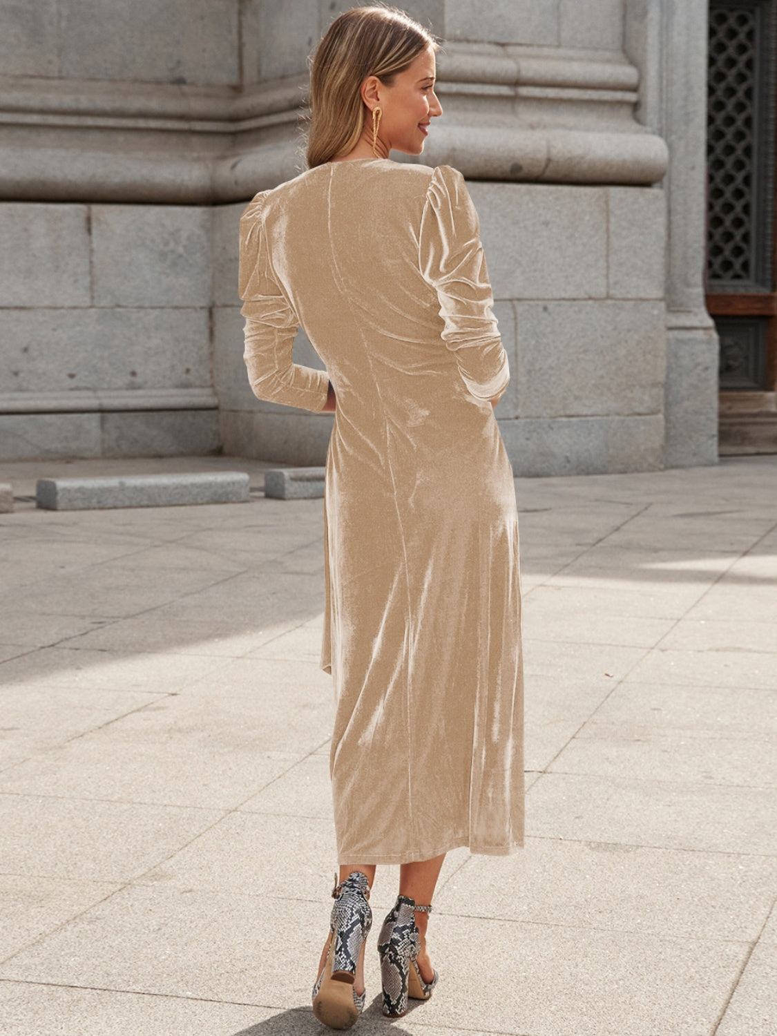 Surplice Puff Sleeve Dress Trendsi