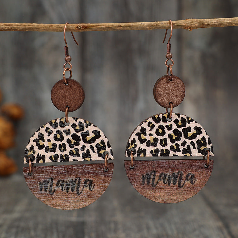 Wooden Leopard Round Shape Earrings Trendsi Coffee Brown