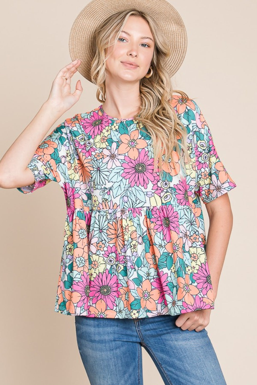 Floral Round Neck Blouse Trendsi