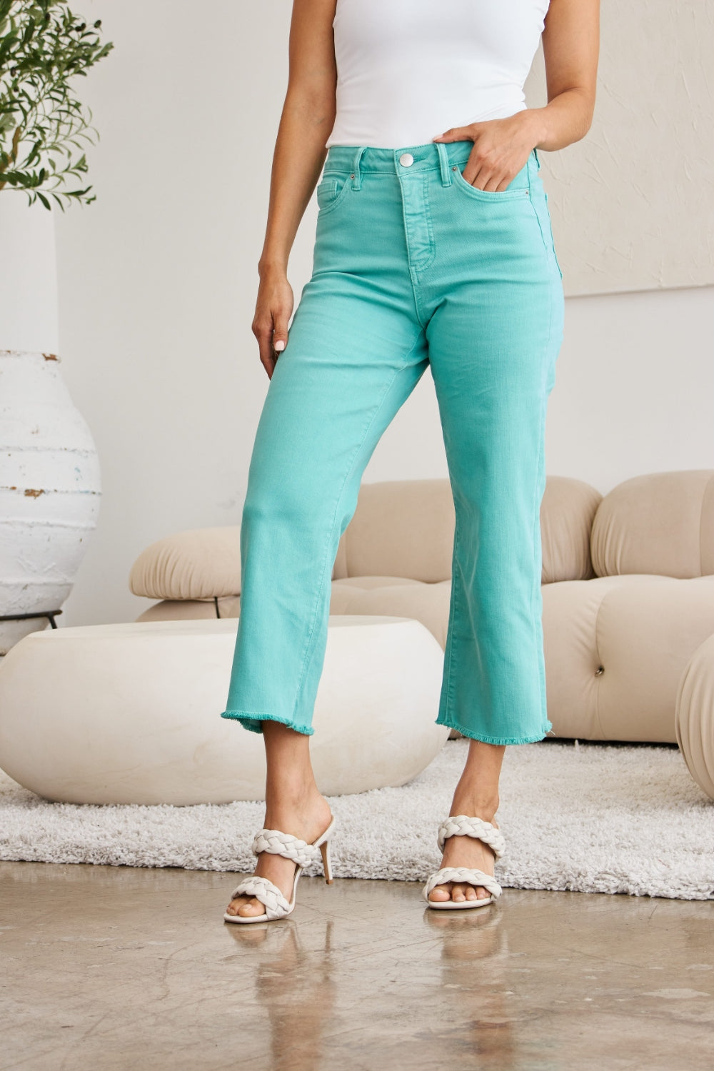 RFM Crop Chloe Tummy Control High Waist Jeans Trendsi
