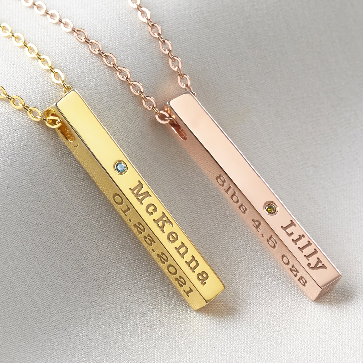 New Mom/Baby Stats Necklace With Birthstone Necklaces Green Millie