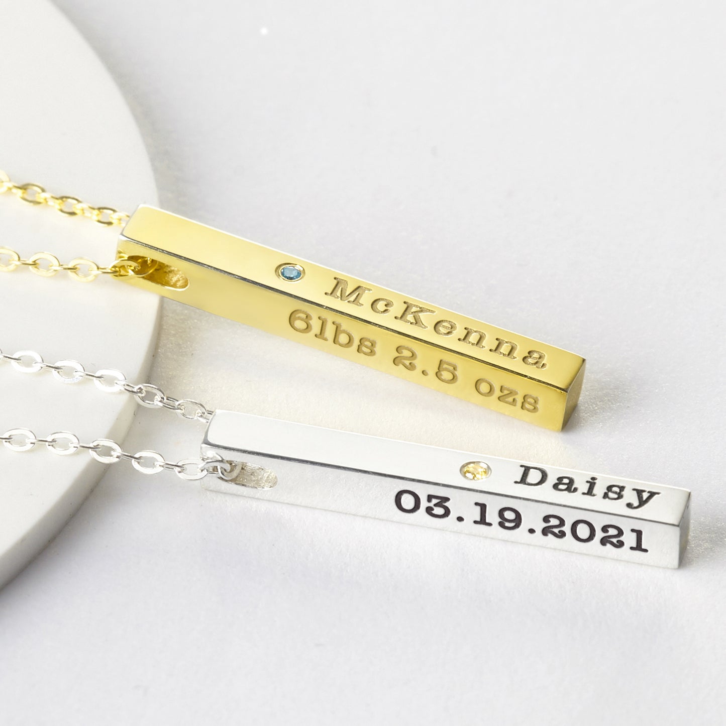 New Mom/Baby Stats Necklace With Birthstone Necklaces Green Millie