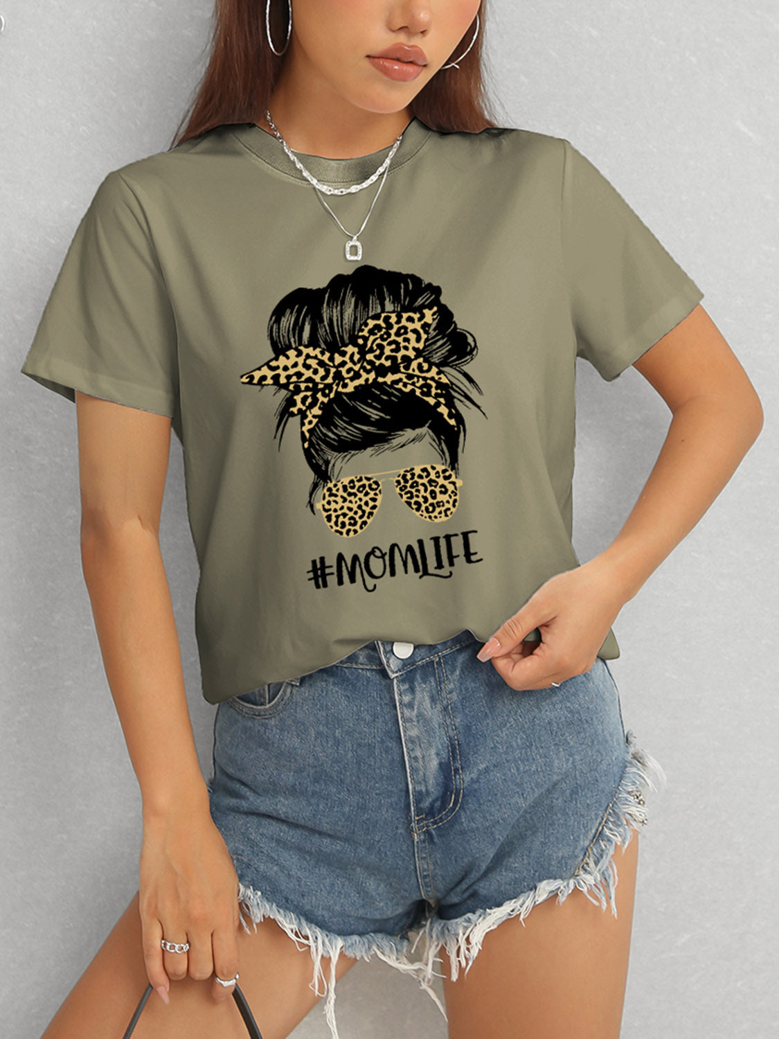 MOMLIFE Round Neck Short Sleeve T-Shirt Trendsi