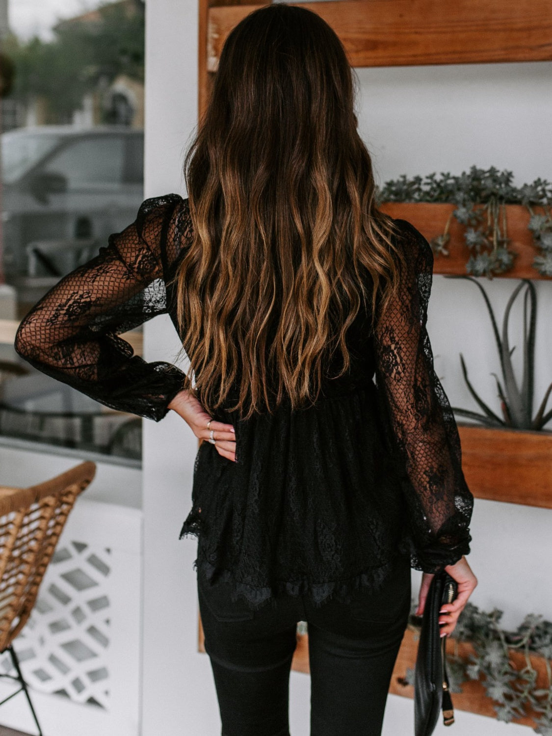 Lace Plunge Blouse Trendsi