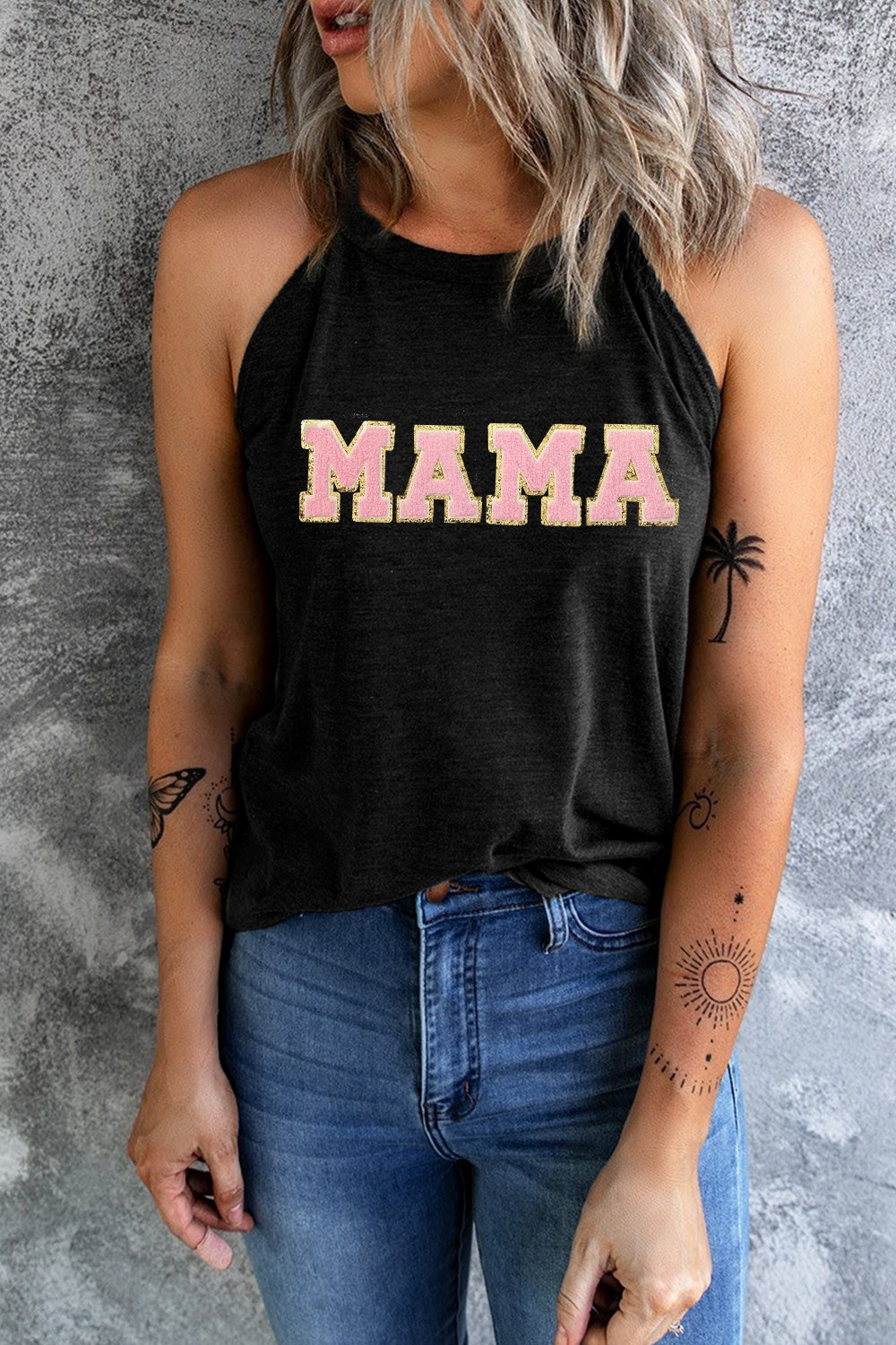MAMA Round Neck Tank Trendsi Black S