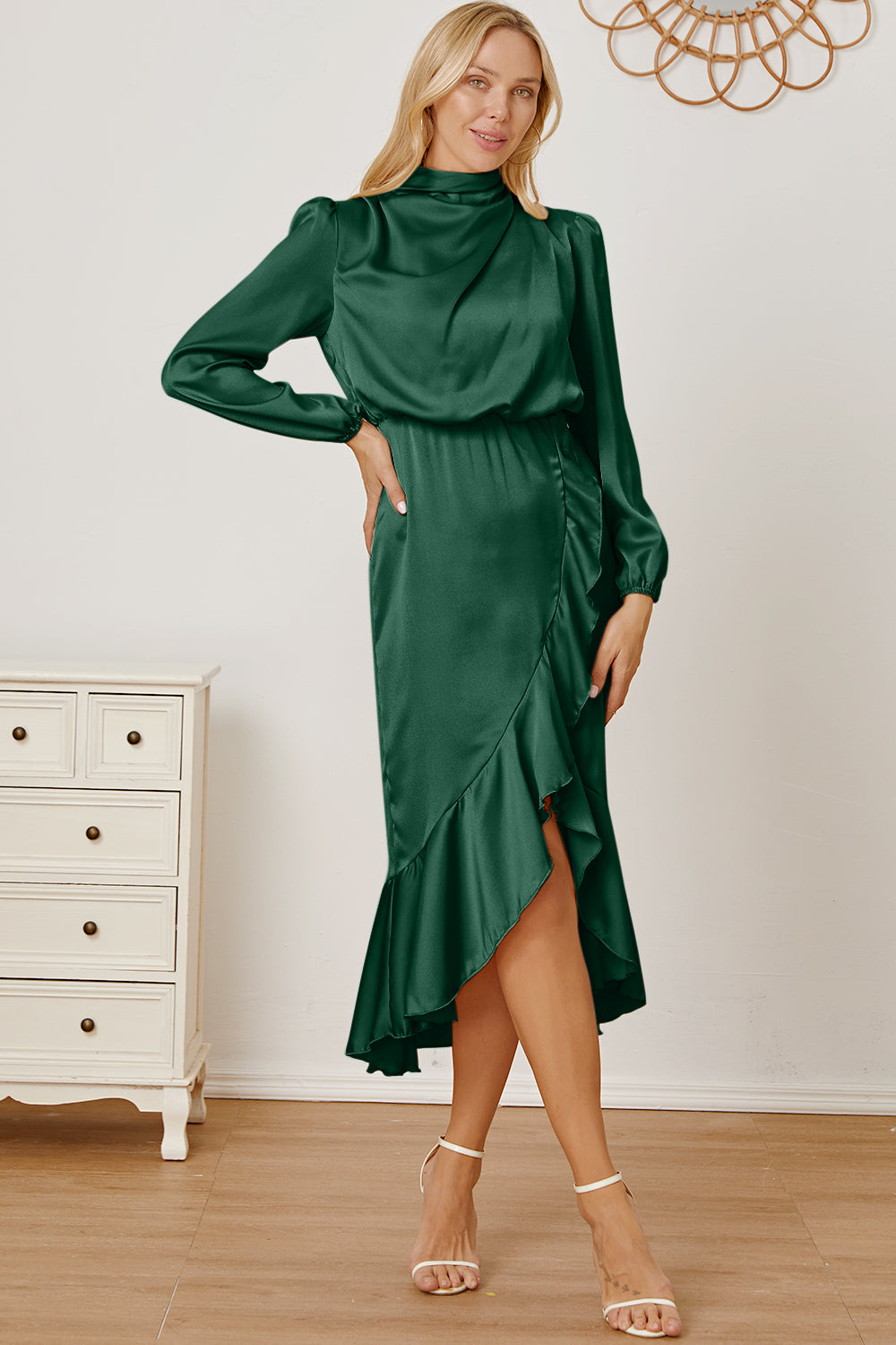 Mock Neck Asymmetrical Dress Trendsi