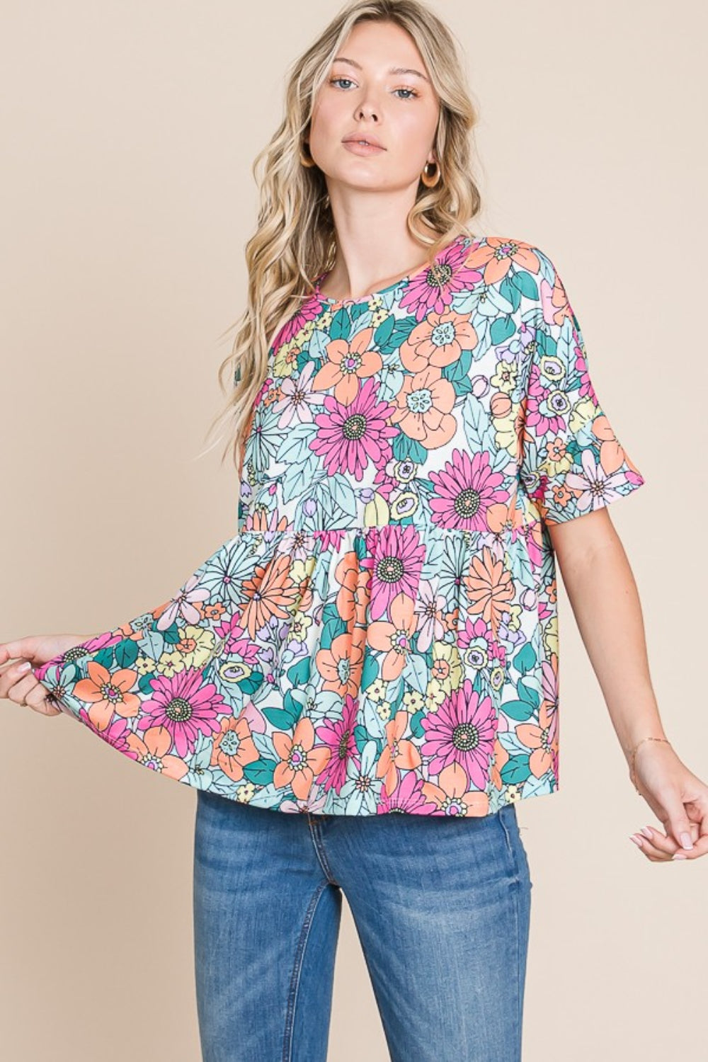 Floral Round Neck Blouse Trendsi