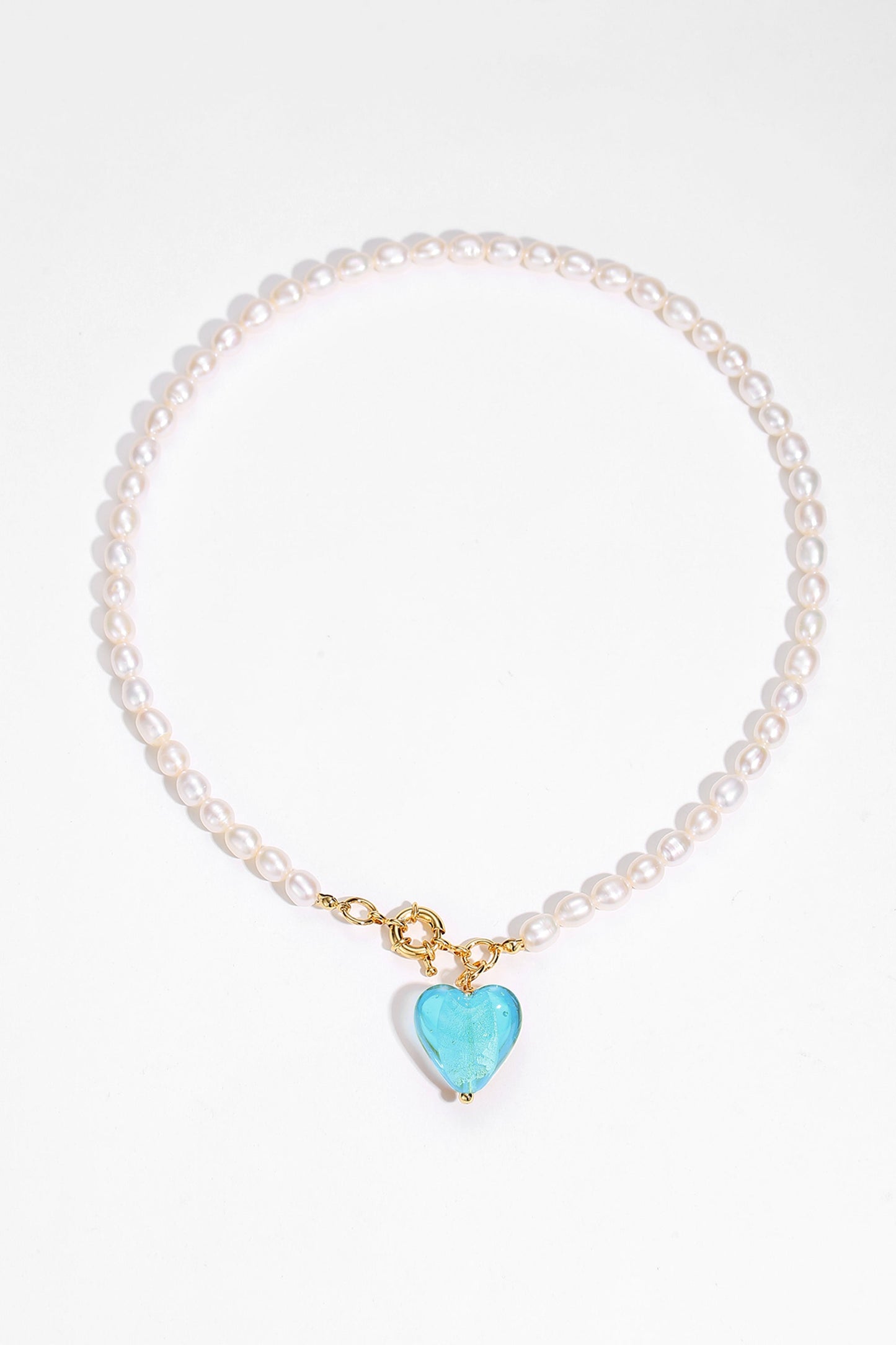 Esmée Aquamarine Glaze Heart Pendant Pearl Necklace Jewelry & Watches Salmon Pandora