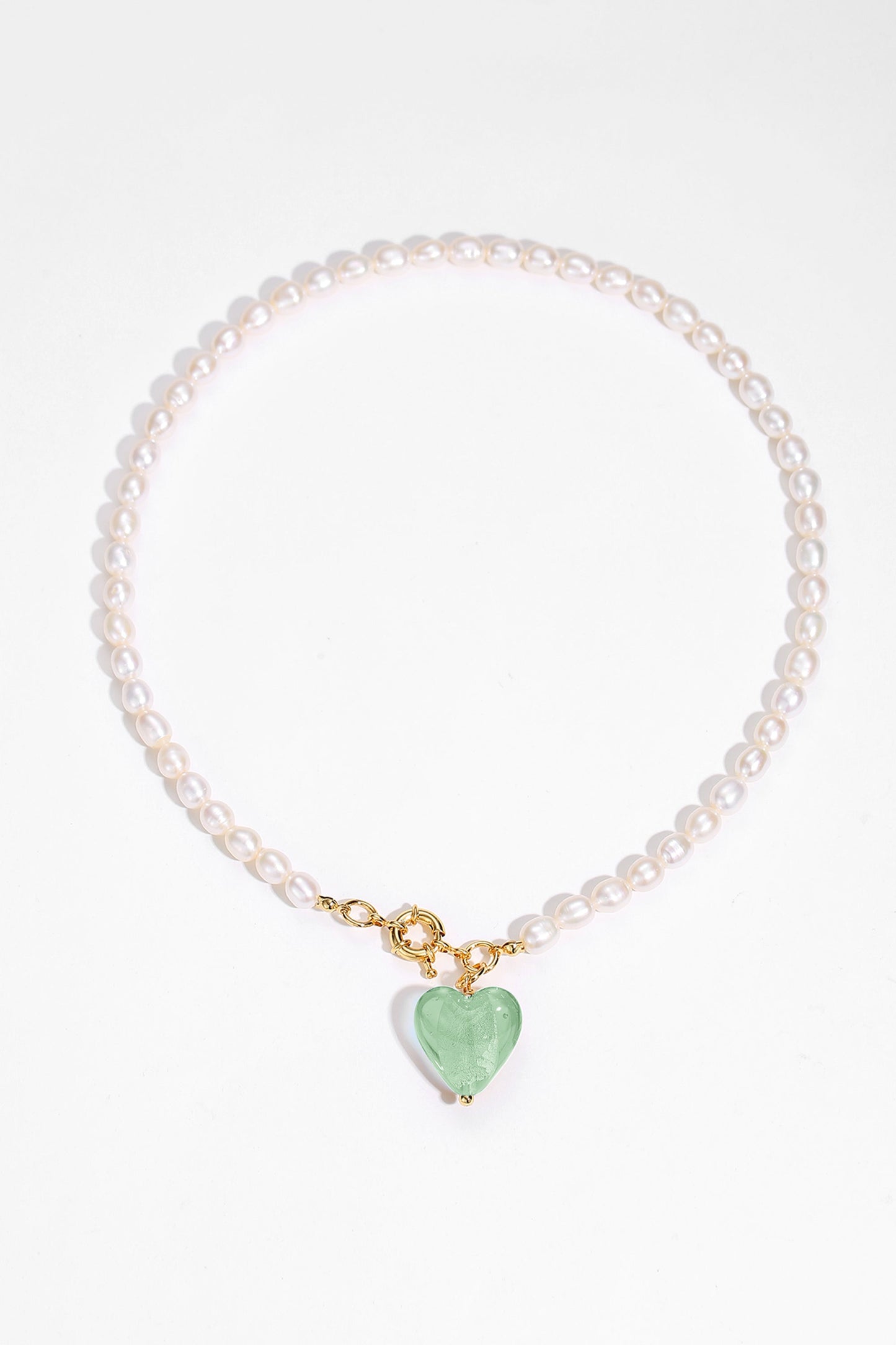 Esmée Lime Green Glaze Heart Pendant Pearl Necklace Jewelry & Watches Salmon Pandora