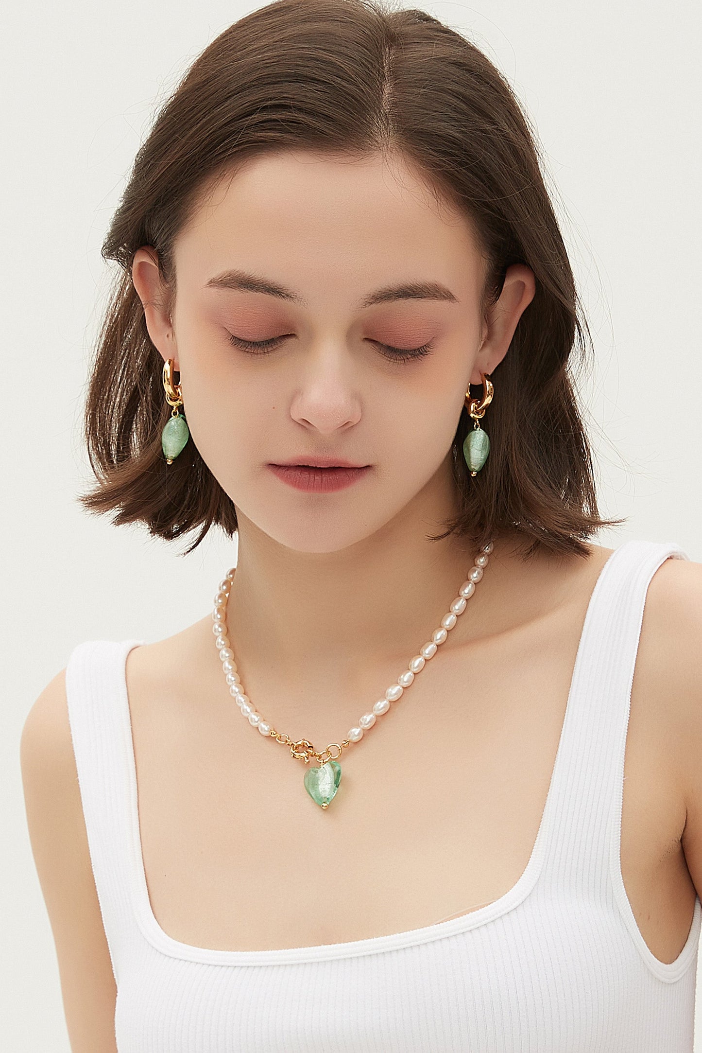 Esmée Lime Green Glaze Heart Pendant Pearl Necklace Jewelry & Watches Salmon Pandora