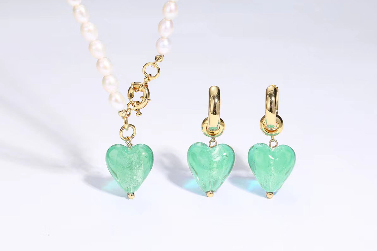 Esmée Lime Green Glaze Heart Pendant Pearl Necklace Jewelry & Watches Salmon Pandora