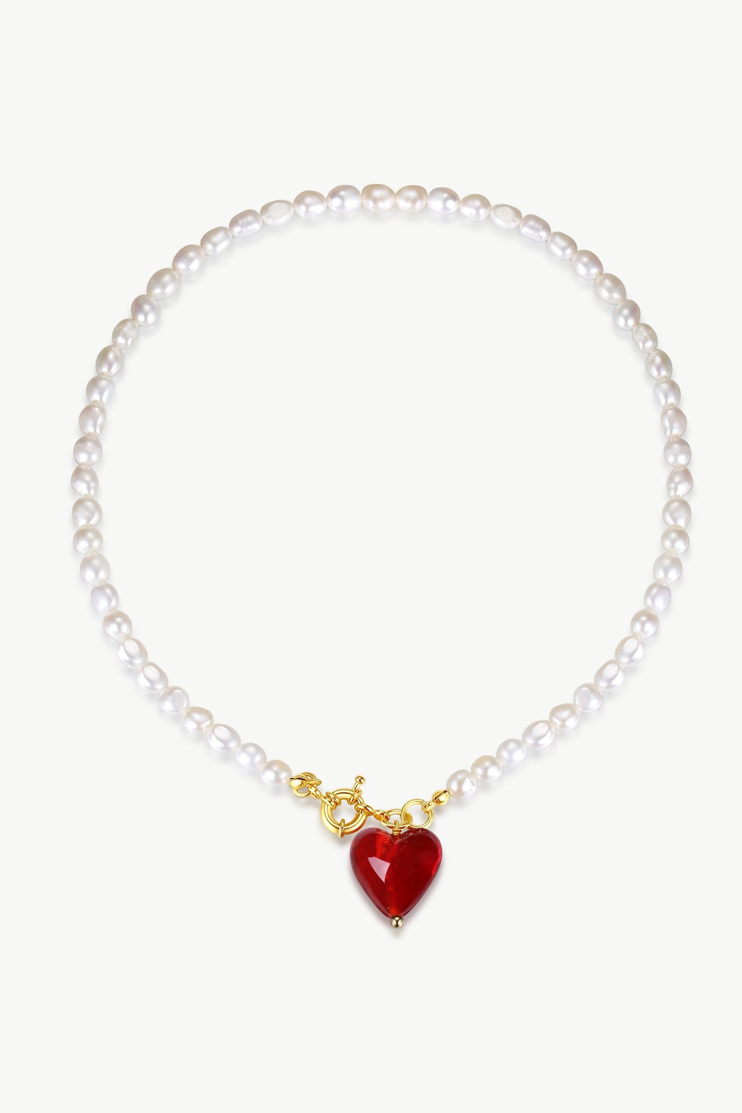 Esmée Red Glaze Heart Pendant Pearl Necklace Jewelry & Watches Salmon Pandora
