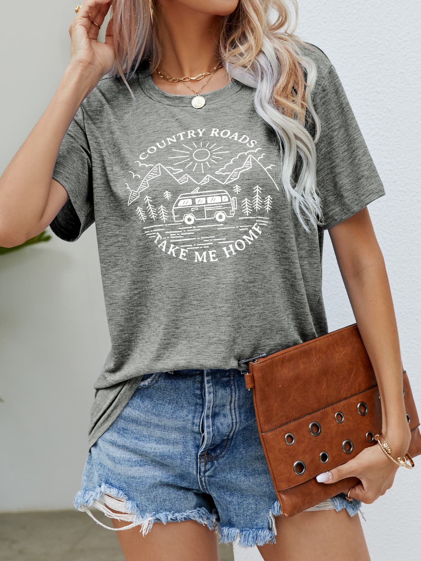 COUNTRY ROADS TAKE ME HOME Graphic Tee Trendsi Heather Gray S