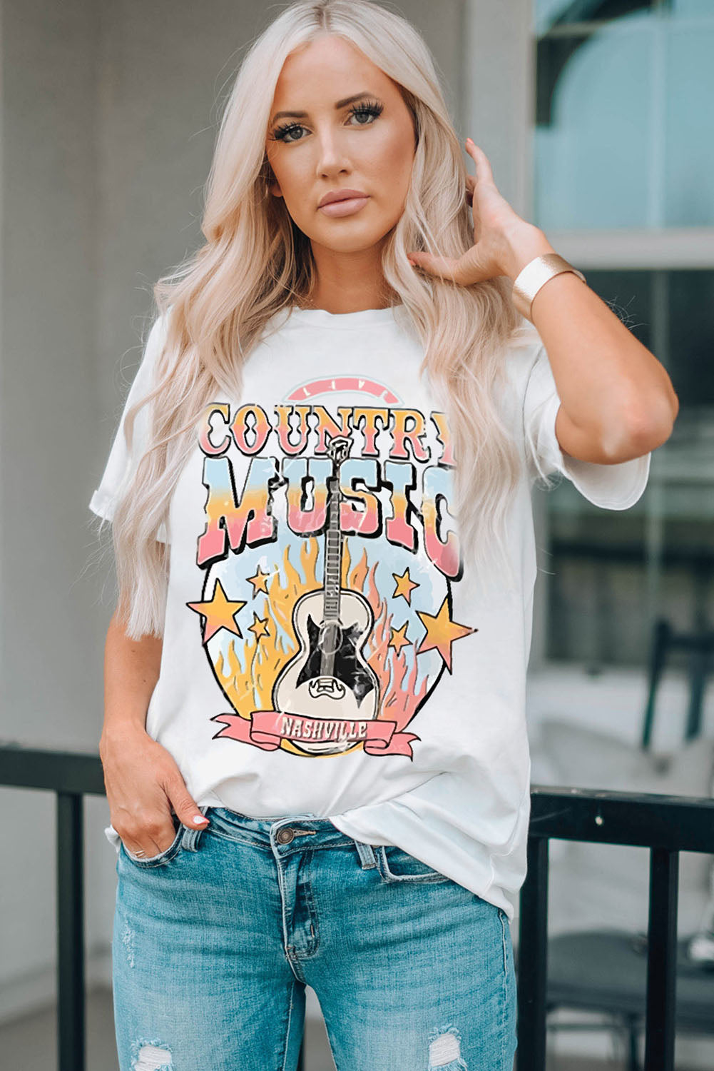 Country Music Nashville Graphic Tee Shirt Trendsi White S