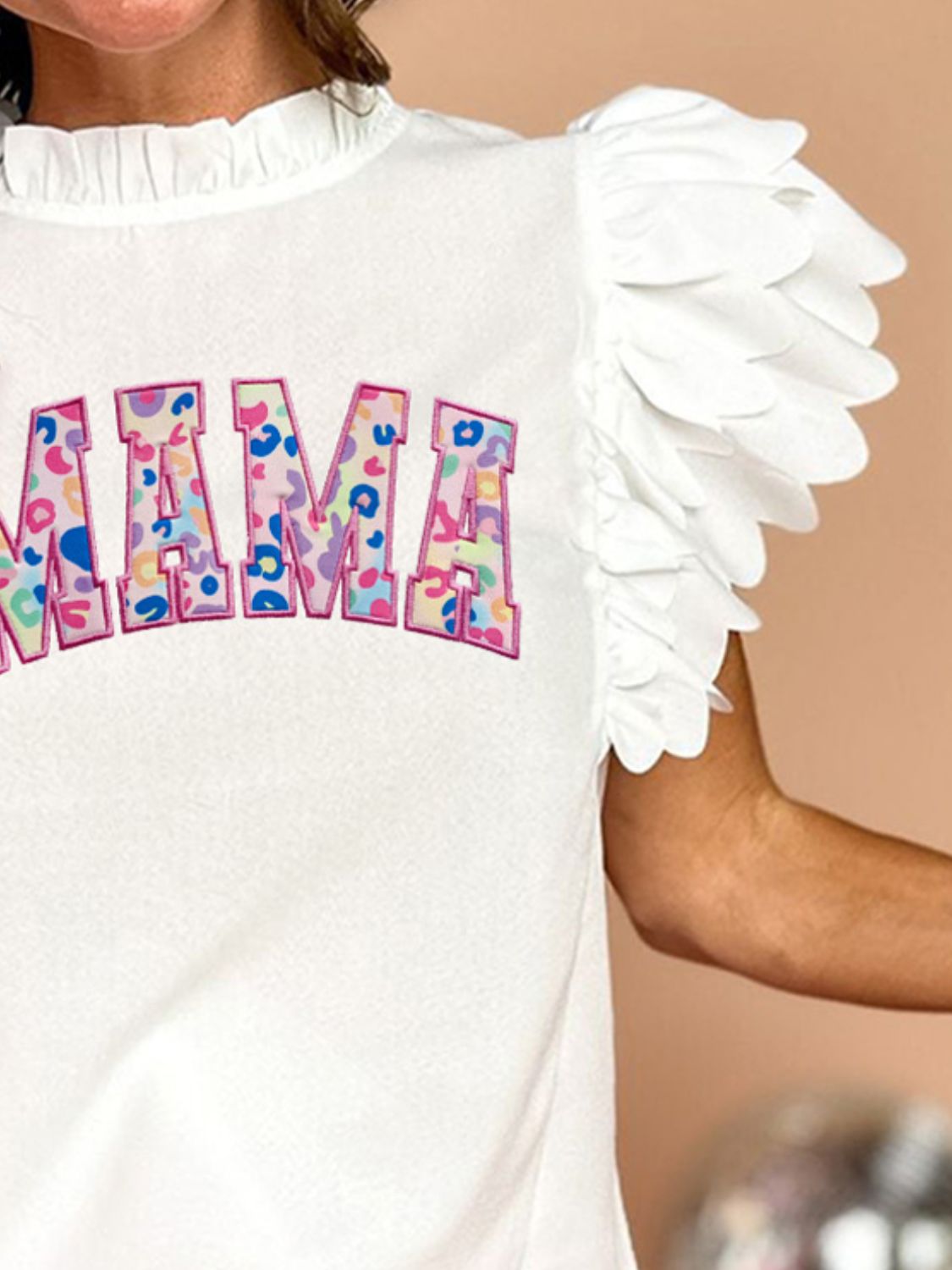 MAMA Mock Neck Cap Sleeve Blouse Trendsi