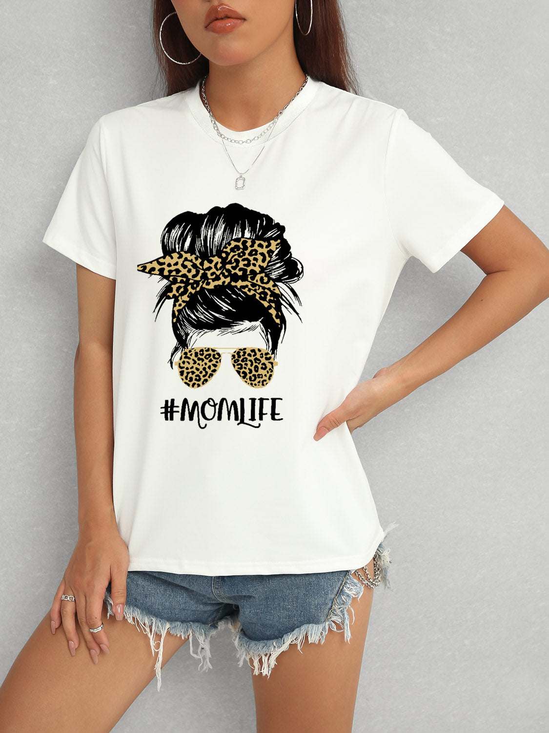MOMLIFE Round Neck Short Sleeve T-Shirt Trendsi White S