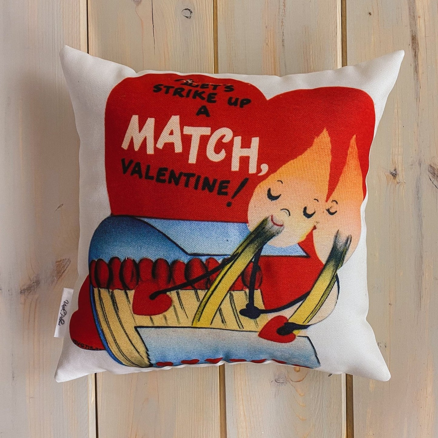 Let's Strike up a Match Vintage Valentines Pillow Cover / Throw Pillow Home Decor Maroon Abderus