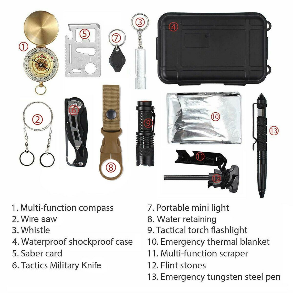 14 in 1 Outdoor Emergency Survival And Safety Gear Kit safety gear Salmon Lucky