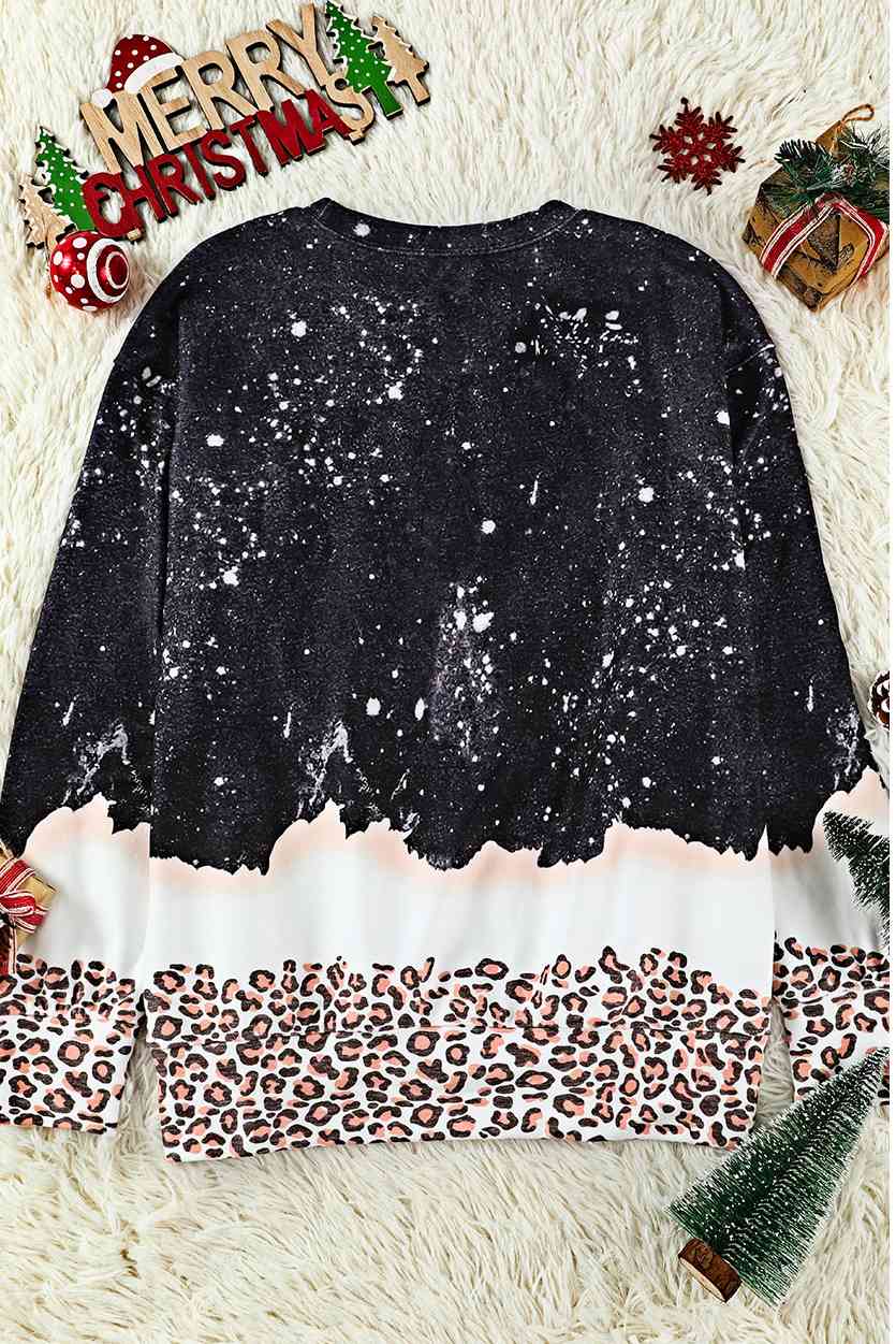 LET IT SNOW Graphic Leopard Sweatshirt Jassorted