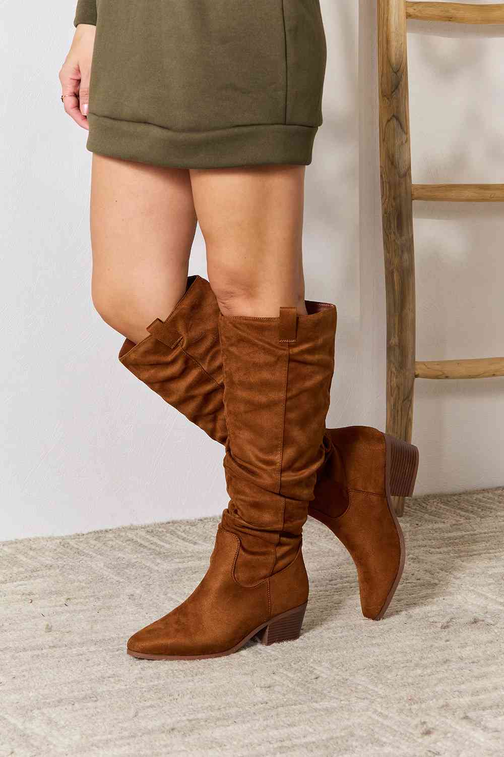 East Lion Corp Block Heel Knee High Boots Trendsi Chestnut 6
