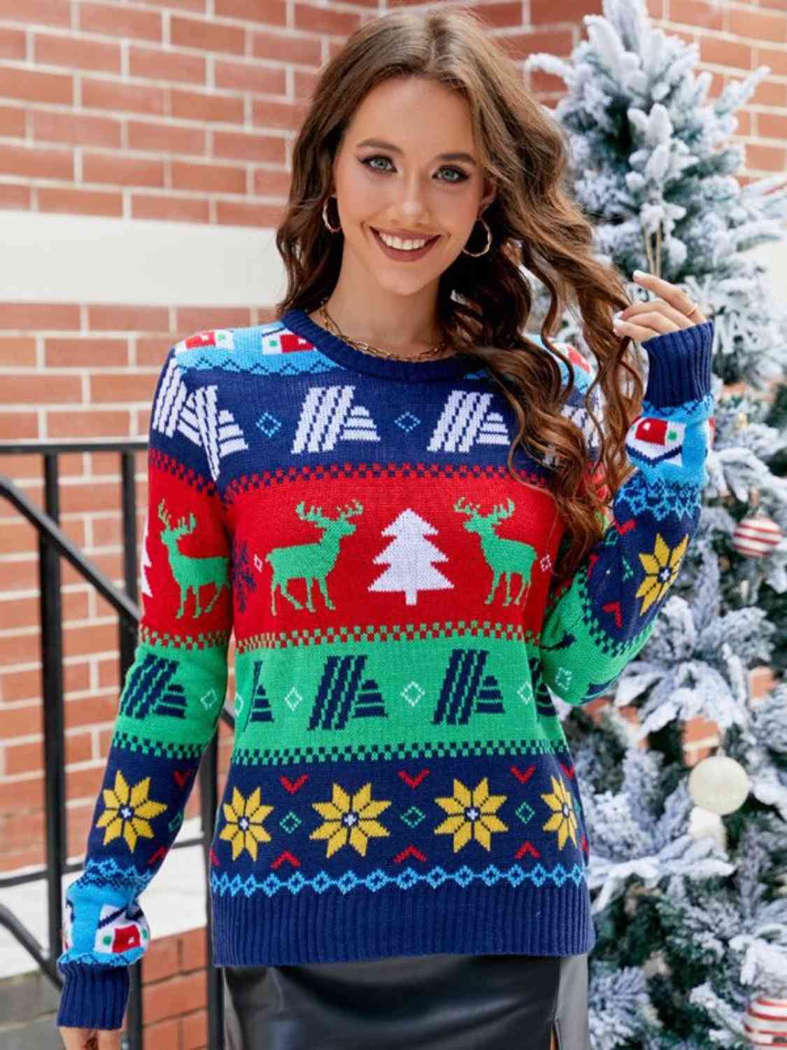 Christmas Round Neck Sweater Jassorted Navy S