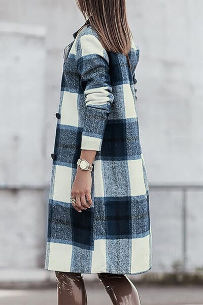 Double Take Plaid Button Up Lapel Collar Coat Jassorted