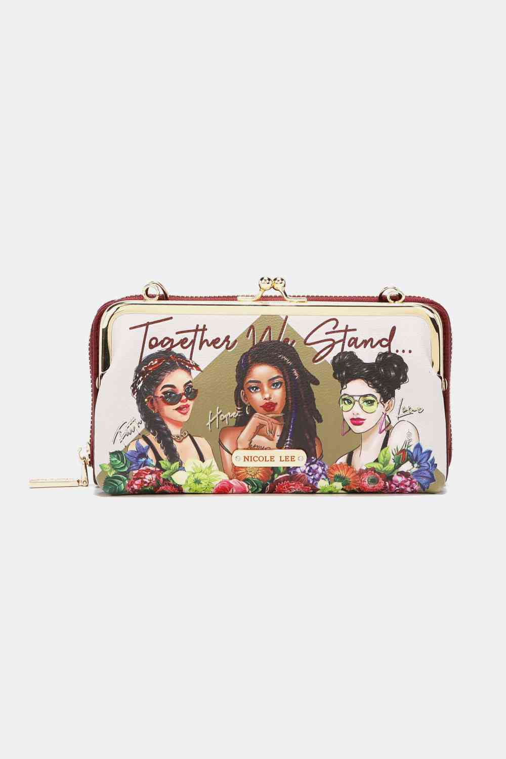 Nicole Lee USA Signature Kiss Lock Crossbody Wallet Jassorted Together We Stand One Size