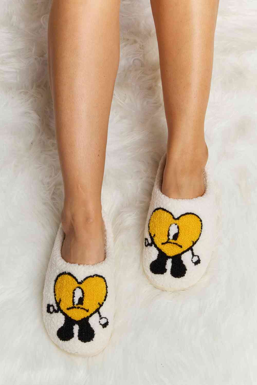 Melody Love Heart Print Plush Slippers Trendsi Mustard S