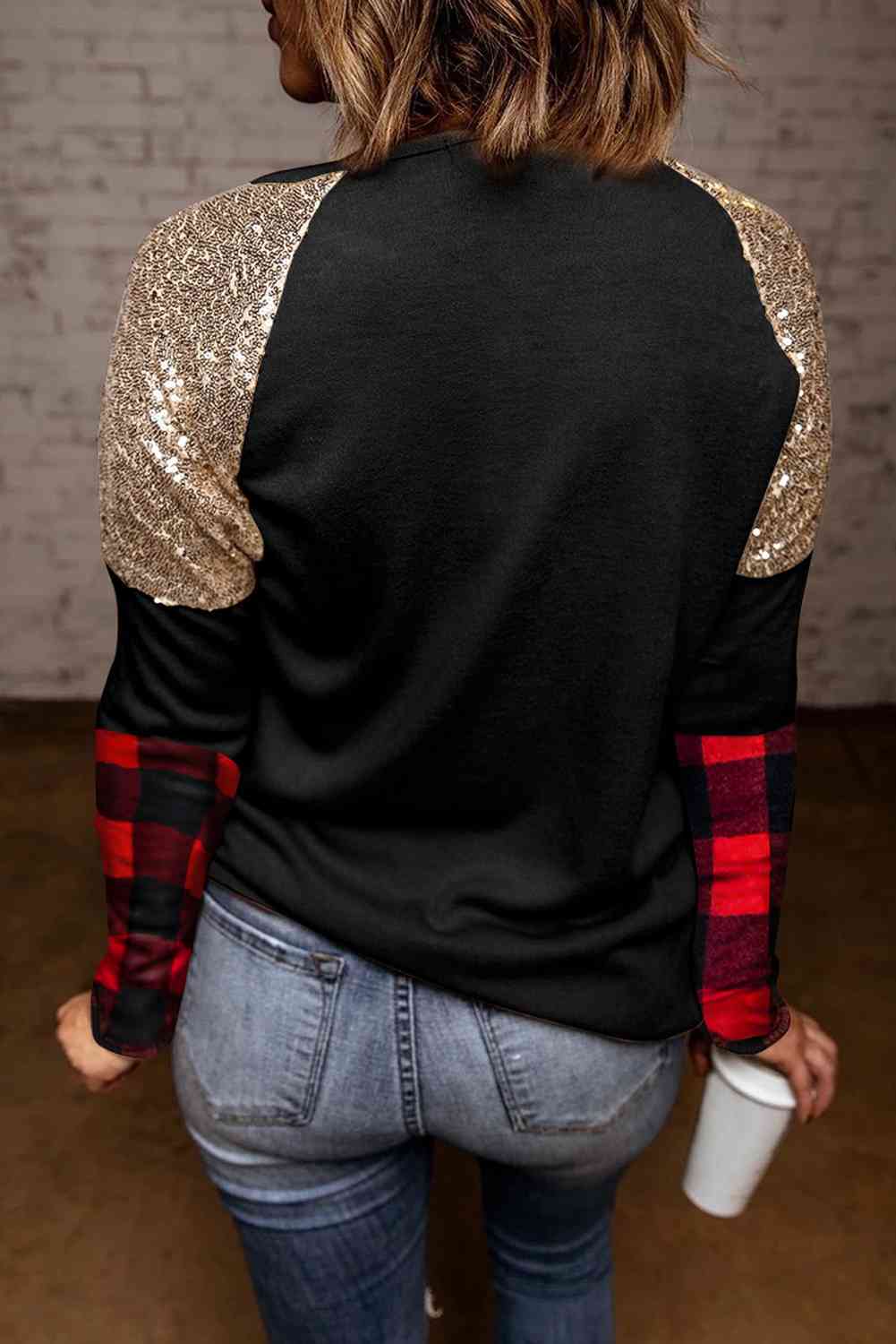 Sequin Christmas Tree Graphic Long Sleeve T-Shirt Jassorted
