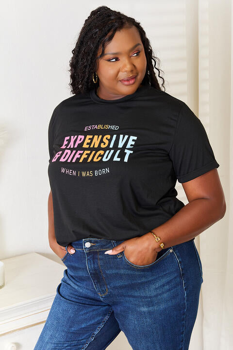 Expensive & Difficult Graphic Cuffed Sleeve T-Shirt Jassorted