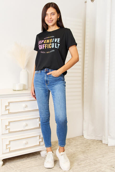 Expensive & Difficult Graphic Cuffed Sleeve T-Shirt Jassorted