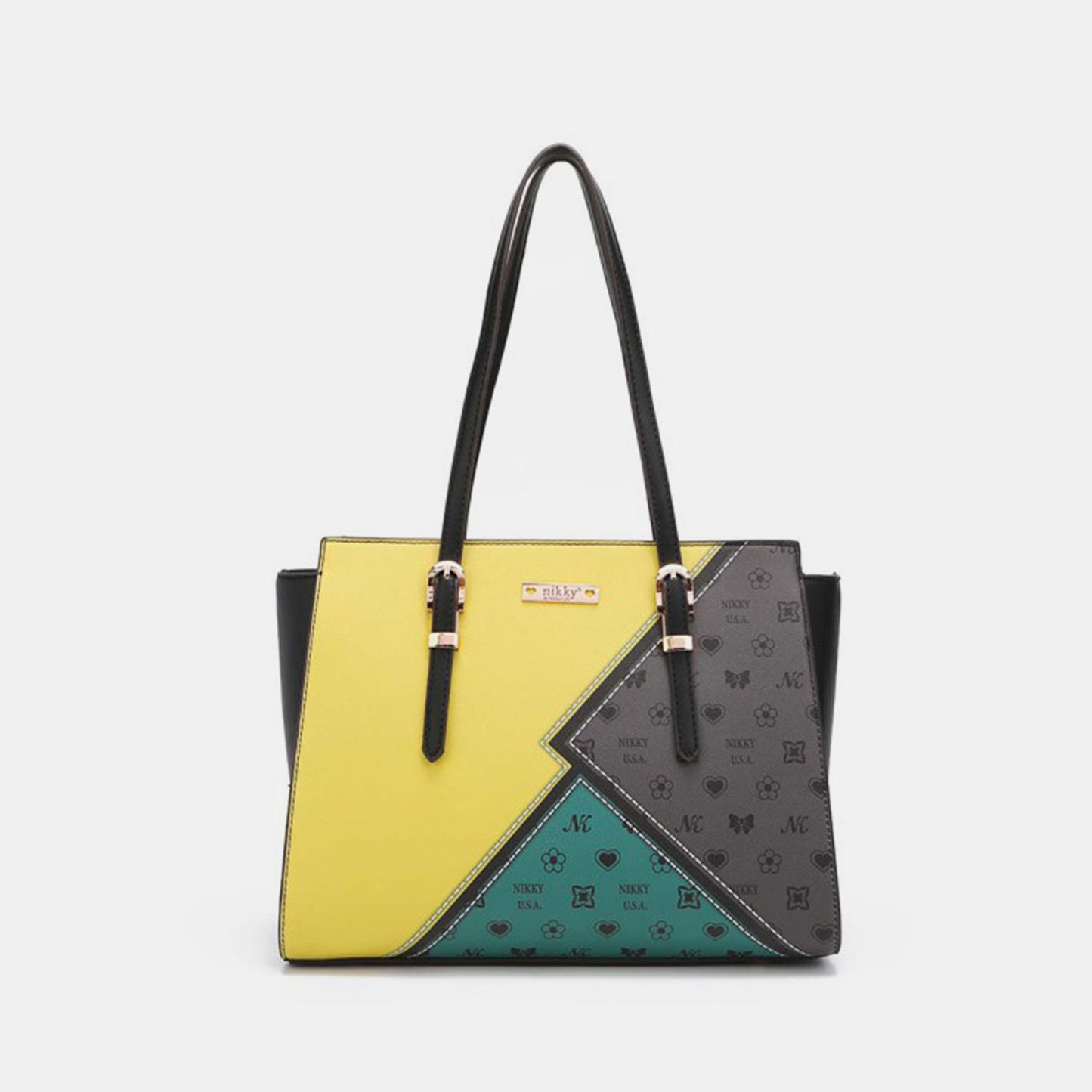 Nicole Lee USA 3-Piece Mustard Color Block Handbag Set Trendsi