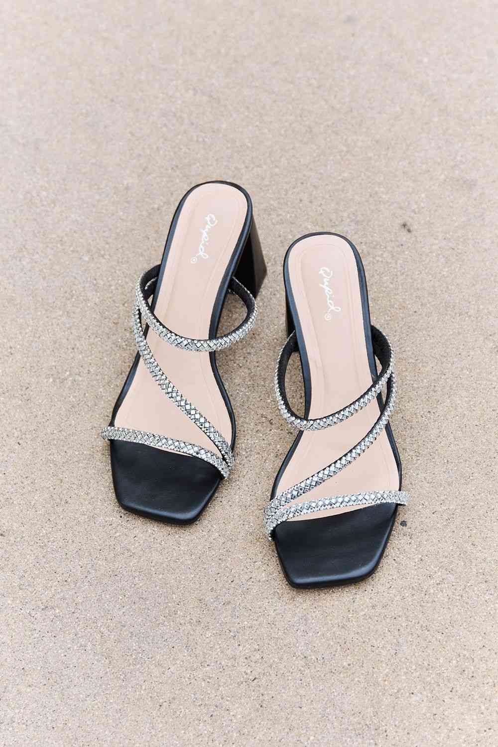 Qupid Level Up Rhinestone Strap Heels Jassorted