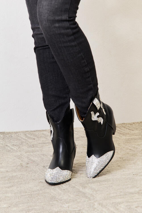 East Lion Corp Rhinestone Pointed Silver/Black Boots Trendsi Black 6