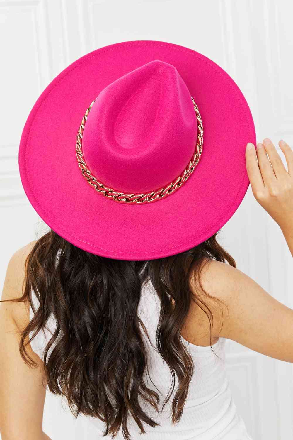 Fame Keep Your Promise Fedora Hat in Pink Trendsi Hot Pink One Size