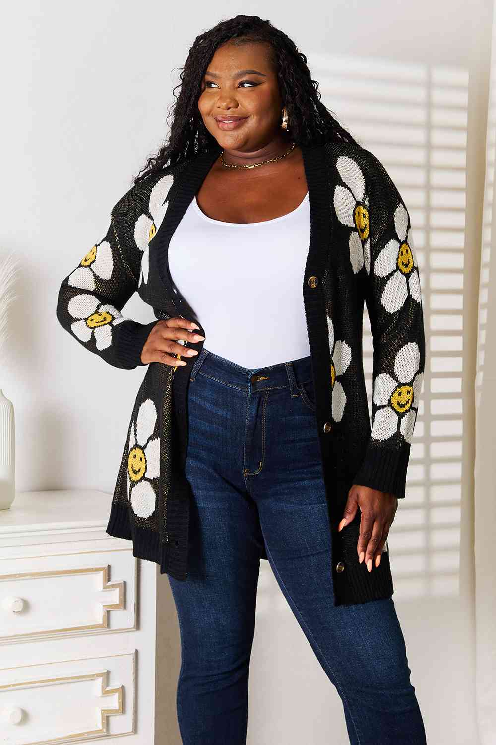 Double Take Floral Button Down Longline Cardigan Jassorted
