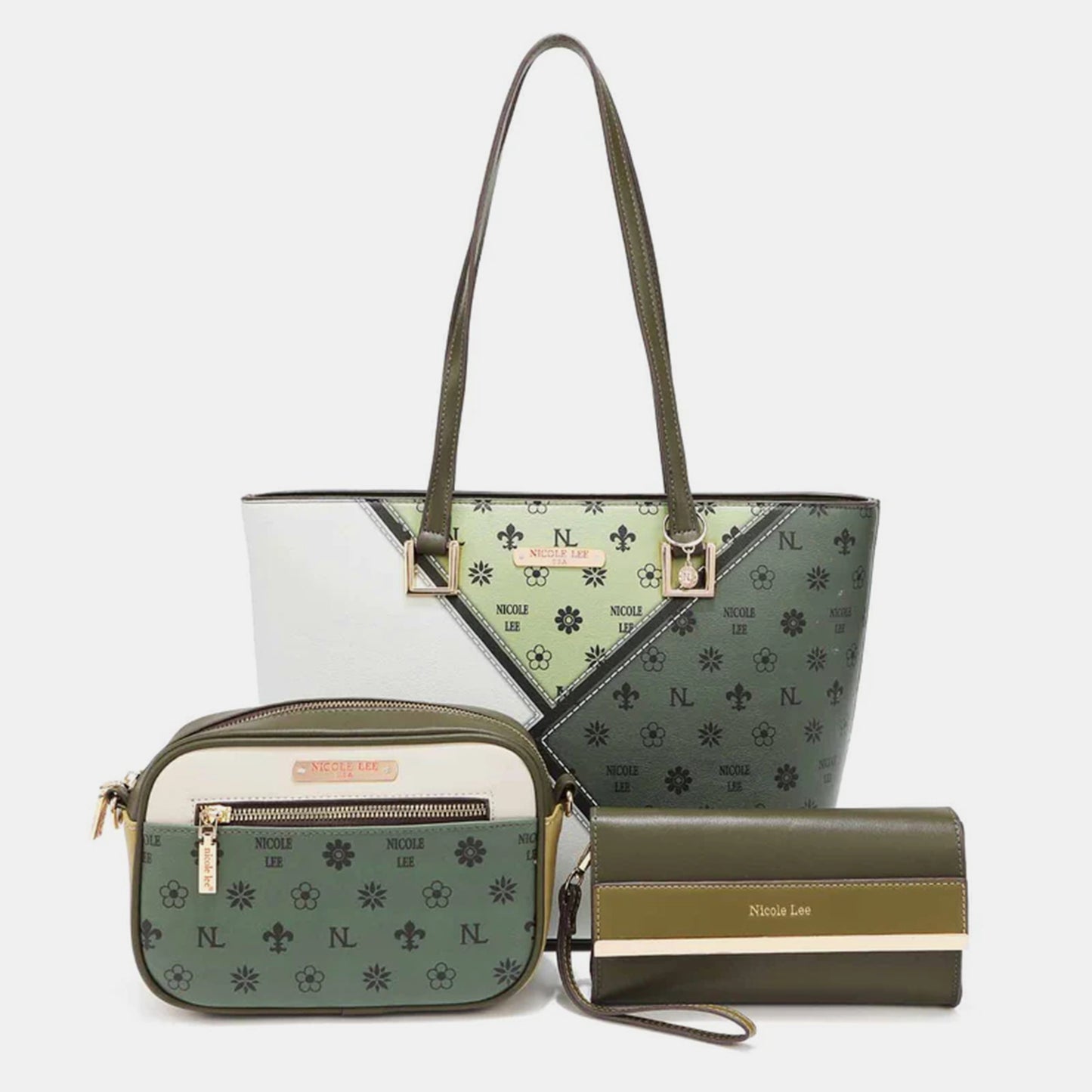 Nicole Lee USA 3-Piece Color Block Handbag Set Trendsi OLIVE