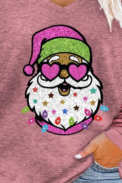 Plus Size Santa Graphic Striped Long Sleeve T-Shirt Jassorted