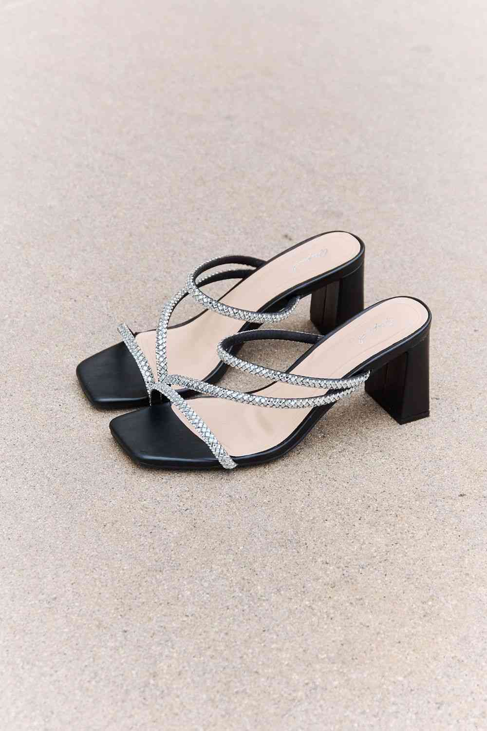 Qupid Level Up Rhinestone Strap Heels Jassorted