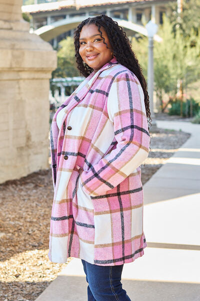 Double Take Plaid Button Up Lapel Collar Coat Jassorted