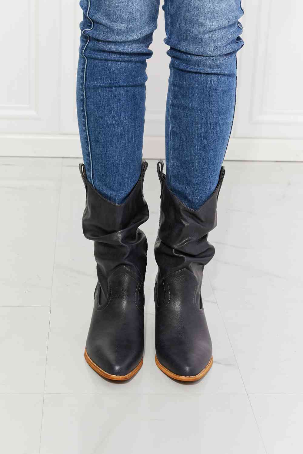 MMShoes Scrunch Cowboy Boots in Navy Trendsi Navy 6