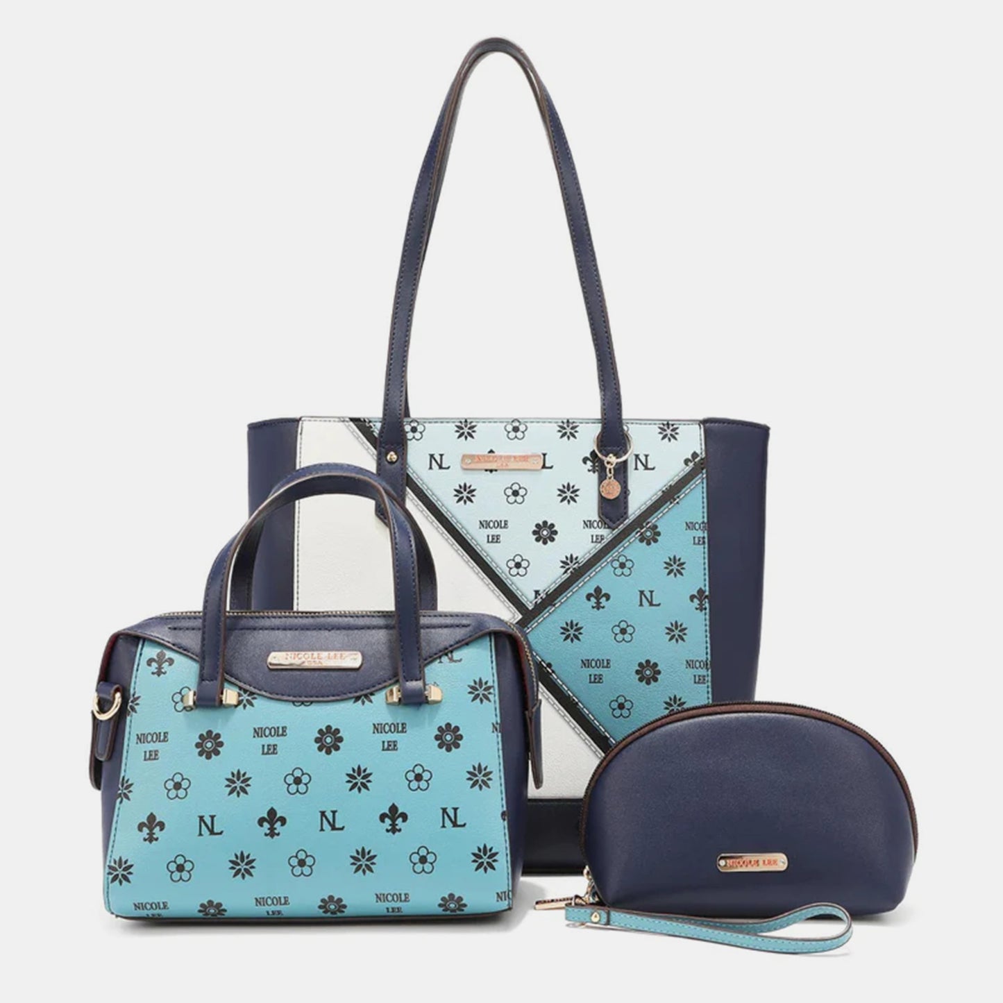 Nicole Lee USA 3-Piece Color Block Handbag Set Trendsi BLUE
