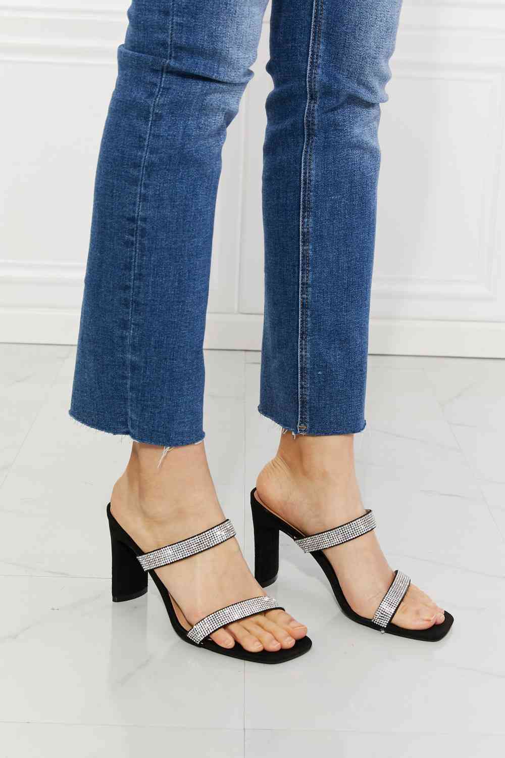 MMShoes Leave A Little Sparkle Rhinestone Block Heel Sandal in Black Jassorted Black 6