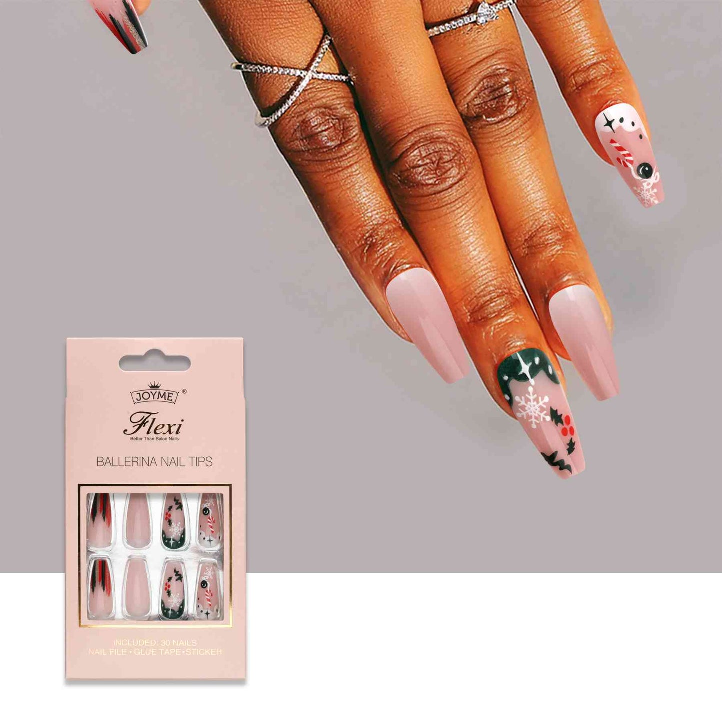 30-Piece Christmas Theme ABS Press-On Nails Jassorted Style A One Size
